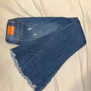 Blue Raw Hem Flare Jeans for Women